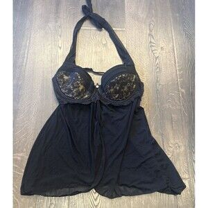 Fredericks of Hollywood Babydoll Lingerie Large Black Lace Babydoll Nightie